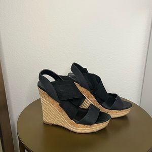 CHARLES DAVID Wedge Platform Espadrille Sandals Womens Black Shoes Strappy